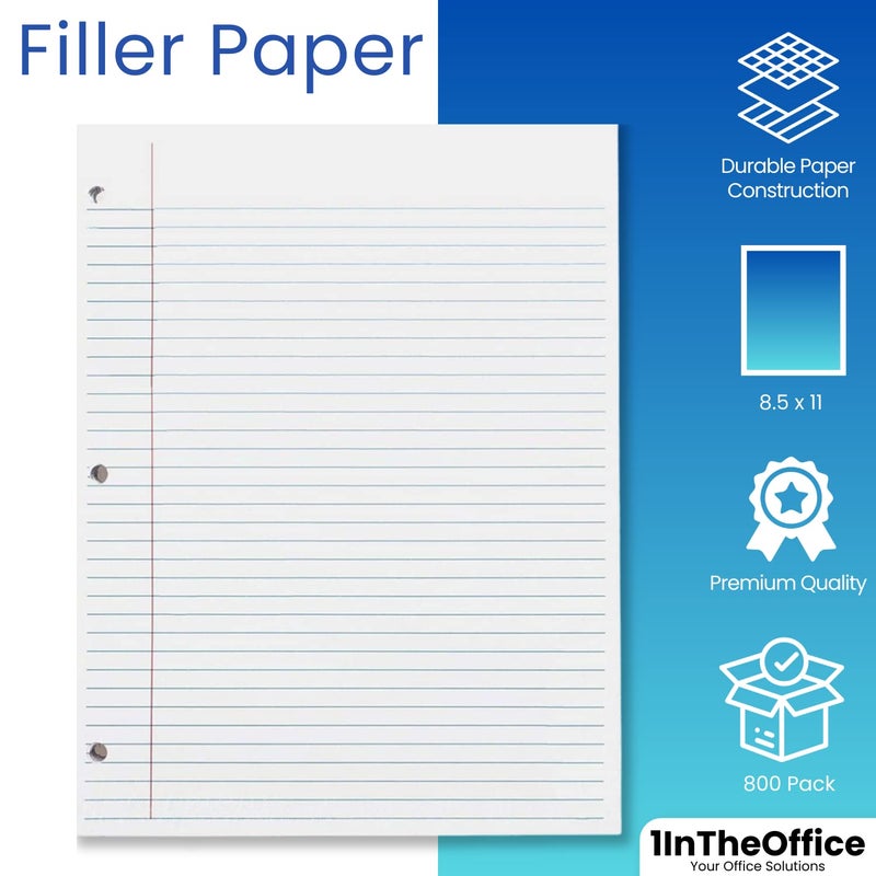 1InTheOffice College Ruled Filler Paper, 8 1/2"" x 11"", 800 Sheets (800 Sheets) - Image 2